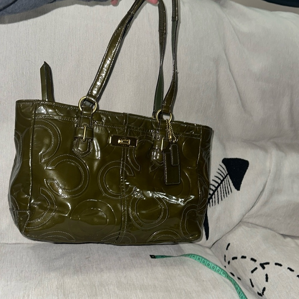 Coach Green patent leather signature tote/shoulder bag with gold
